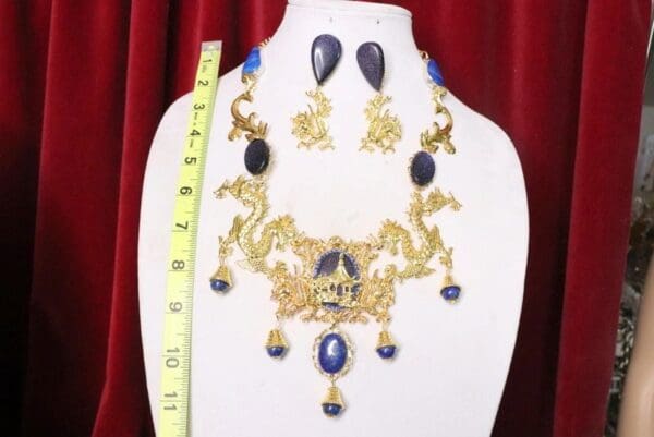 SOLD! 7148 Asian Revival Minka Dragons Genuine Opal Gemstones Hand Painted Mask Unique Necklace - Image 7