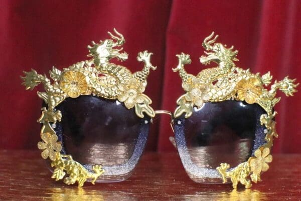 SOLD! 7149 Baroque Gold Asian Dragons Embellished Sunglasses
