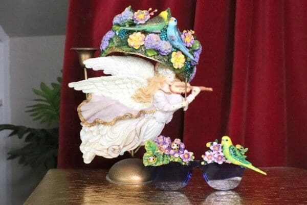 SOLD! 7076 Hand Painted Love Birds Parrots Flowers Headband Crown - Image 9