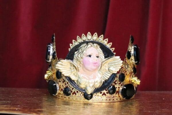 SOLD! 7161 Baroque Cherub Angel Black Rhinestones Headband Crown - Image 5