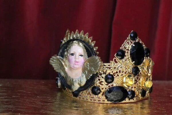 SOLD! 7161 Baroque Cherub Angel Black Rhinestones Headband Crown - Image 6