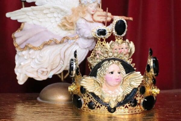 SOLD! 7161 Baroque Cherub Angel Black Rhinestones Headband Crown - Image 7