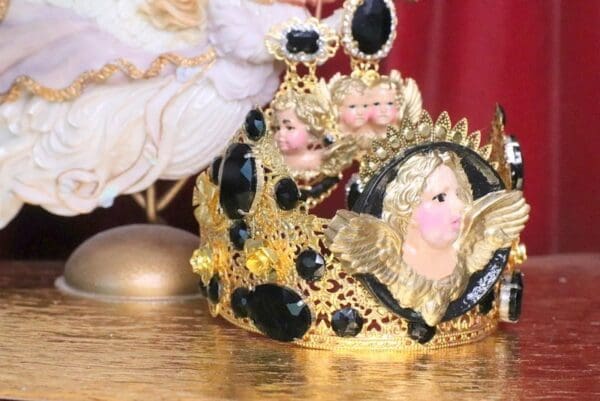 SOLD! 7161 Baroque Cherub Angel Black Rhinestones Headband Crown - Image 8