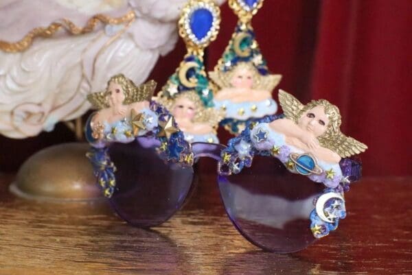 SOLD! 7162 Baroque Raphael Cherubs Angels Clouds Embellished Sunglasses - Image 3