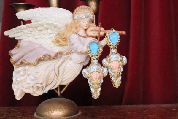 SOLD! 7164 Baroque Roman Goddess Roses Light Weight Studs Earrings - Image 3