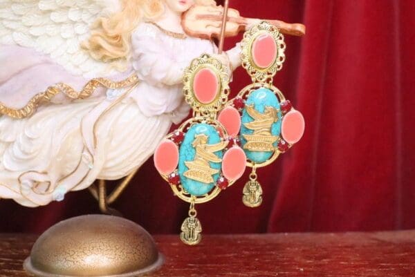 SOLD! 7177 Egyptian Revival Genuine Turquoise Pharaoh Earrings