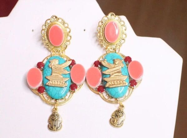 SOLD! 7177 Egyptian Revival Genuine Turquoise Pharaoh Earrings - Image 3