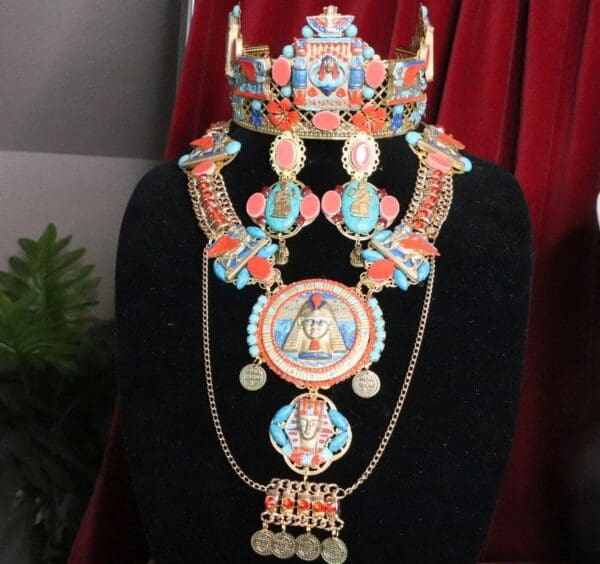 SOLD! 7180 Egyptian Revival Festive Pharaoh Huge Tall Necklace - Image 2