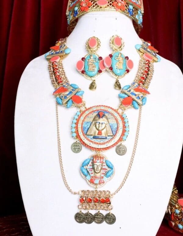 SOLD! 7180 Egyptian Revival Festive Pharaoh Huge Tall Necklace - Image 4