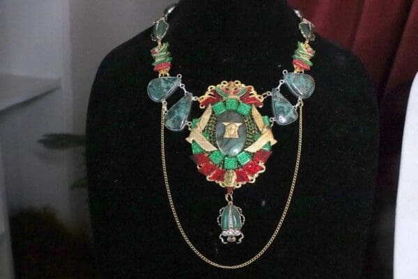 SOLD! 7184 Egyptian Revival Pharaoh Genuine Fiery Labradorite Chrysocolla Gemstones Necklace - Image 4
