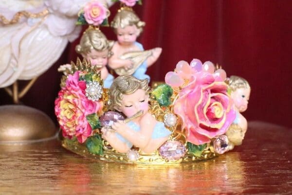 SOLD! 7200 Baroque Musical Cherubs Angels Roses Peony Headband Crown - Image 2