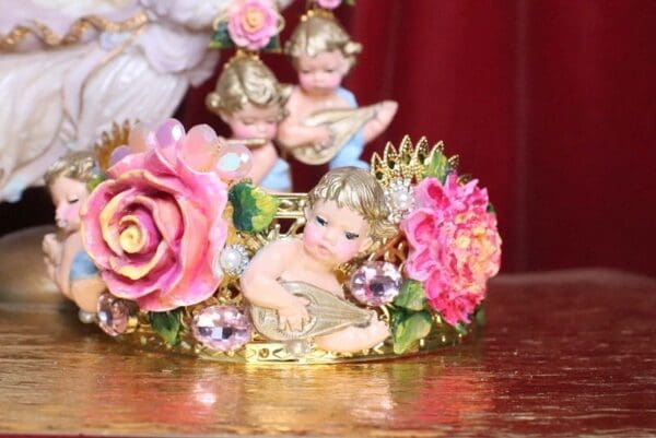 SOLD! 7200 Baroque Musical Cherubs Angels Roses Peony Headband Crown - Image 3
