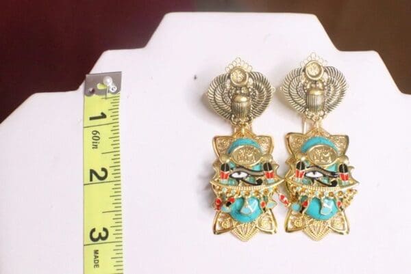 SOLD! 7204 Egyptian Revival Genuine Turquoise Pharaoh Evil Eye Earrings - Image 7