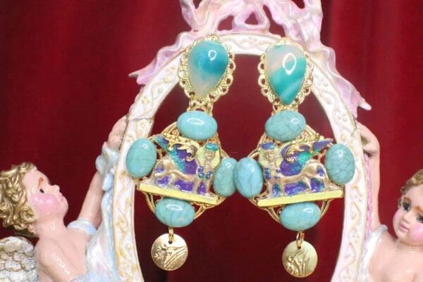 SOLD! 7205 Egyptian Revival Genuine Turquoise Pharaoh Evil Eye Earrings