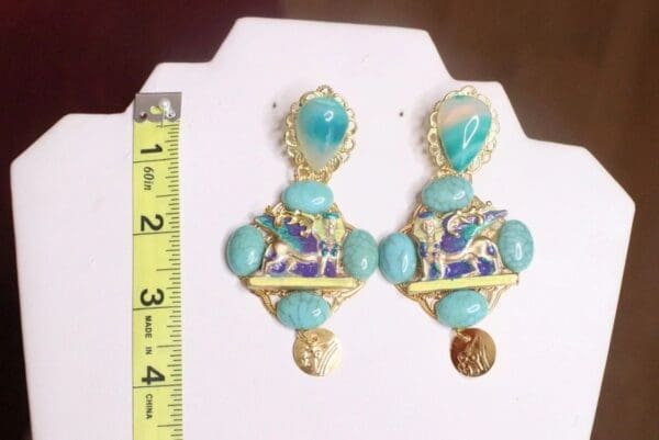 SOLD! 7205 Egyptian Revival Genuine Turquoise Pharaoh Evil Eye Earrings - Image 6