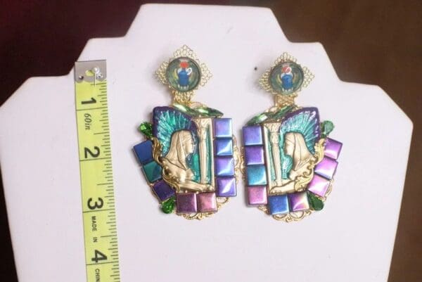 SOLD! 7206 Egyptian Revival Iridescent Pharaoh Evil Eye Earrings - Image 6