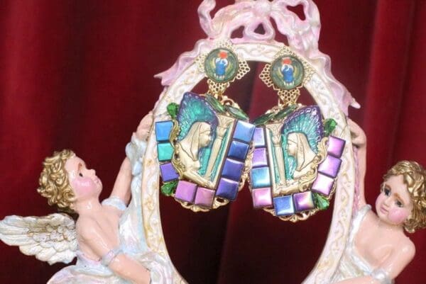 SOLD! 7206 Egyptian Revival Iridescent Pharaoh Evil Eye Earrings