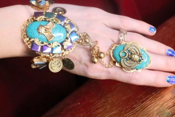 SOLD! 7208 Egyptian Revival Genuine Turquoise Slave Adjustable Bracelet - Image 2