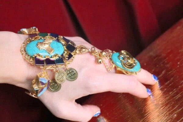 SOLD! 7208 Egyptian Revival Genuine Turquoise Slave Adjustable Bracelet - Image 4