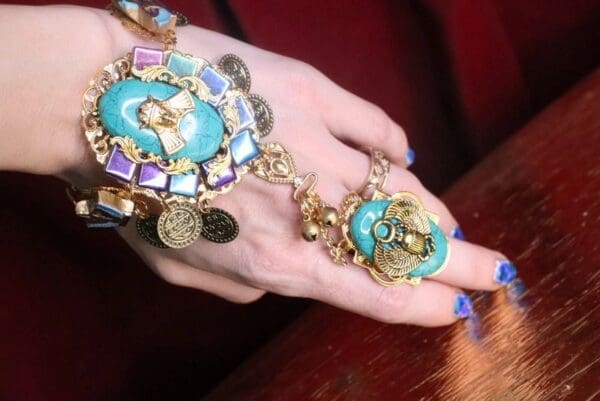 SOLD! 7208 Egyptian Revival Genuine Turquoise Slave Adjustable Bracelet - Image 5