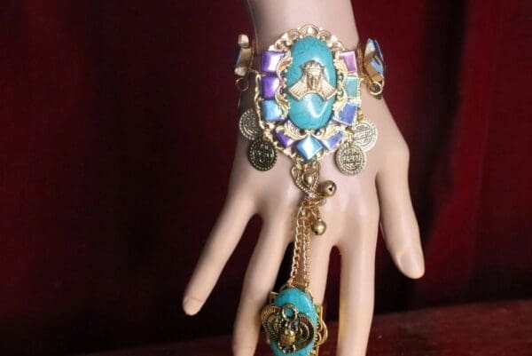 SOLD! 7208 Egyptian Revival Genuine Turquoise Slave Adjustable Bracelet - Image 9