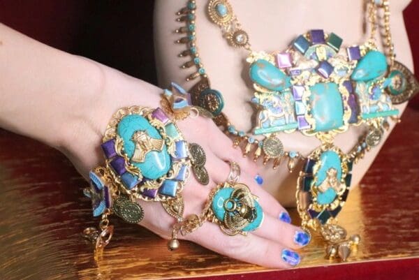 SOLD! 7208 Egyptian Revival Genuine Turquoise Slave Adjustable Bracelet - Image 10