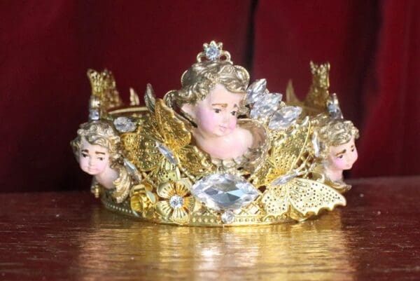 SOLD! 7209 Baroque Chubby Cherubs Angels Clear Crysal Headband Crown - Image 2