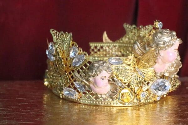 SOLD! 7209 Baroque Chubby Cherubs Angels Clear Crysal Headband Crown - Image 3