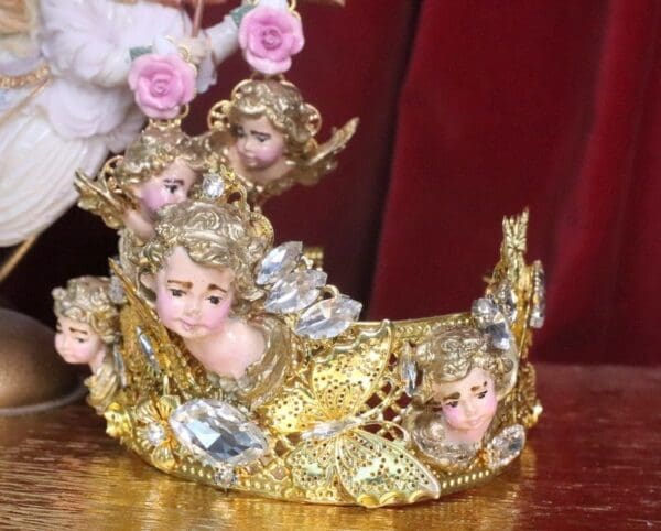 SOLD! 7209 Baroque Chubby Cherubs Angels Clear Crysal Headband Crown - Image 9