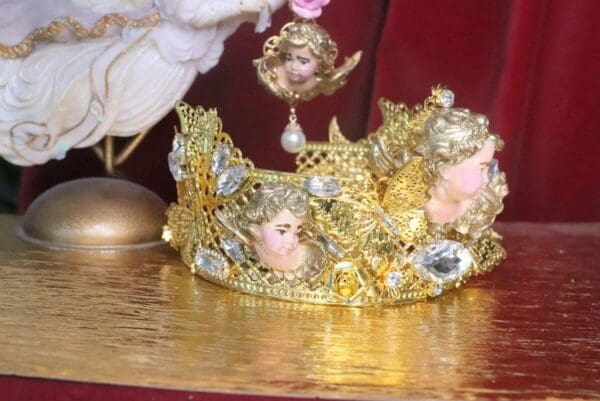 SOLD! 7209 Baroque Chubby Cherubs Angels Clear Crysal Headband Crown - Image 10