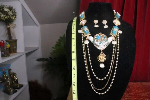 SOLD! 7210 Set Of Genuine Solar Quartz Biwa Pearl Seahorse Nautical Necklace+ Earrings - Image 4