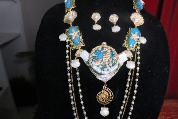 SOLD! 7210 Set Of Genuine Solar Quartz Biwa Pearl Seahorse Nautical Necklace+ Earrings - Image 5