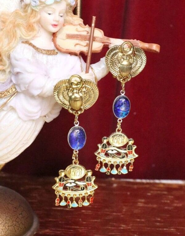 SOLD! 7211 Egyptian Revival Pharaoh Evil Eye Earrings - Image 2