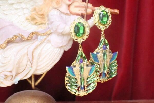 SOLD! 7212 Egyptian Revival Pharaoh Green Crystal Earrings - Image 2