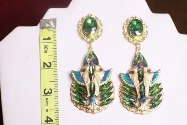 SOLD! 7212 Egyptian Revival Pharaoh Green Crystal Earrings - Image 6