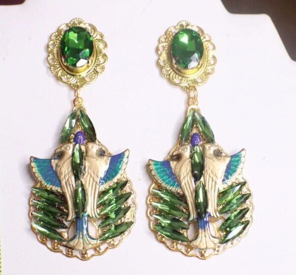 SOLD! 7212 Egyptian Revival Pharaoh Green Crystal Earrings - Image 7