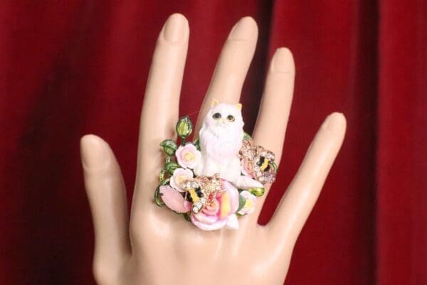 SOLD! 7218 Baroque Art Jewelry Kitty Cat Cocktail Adjustable Ring - Image 4
