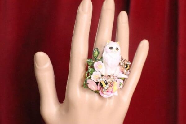 SOLD! 7218 Baroque Art Jewelry Kitty Cat Cocktail Adjustable Ring - Image 5