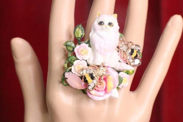 SOLD! 7218 Baroque Art Jewelry Kitty Cat Cocktail Adjustable Ring