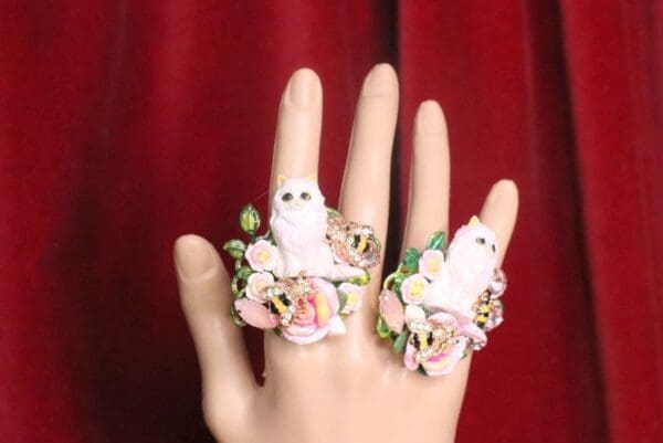 SOLD! 7218 Baroque Art Jewelry Kitty Cat Cocktail Adjustable Ring - Image 7