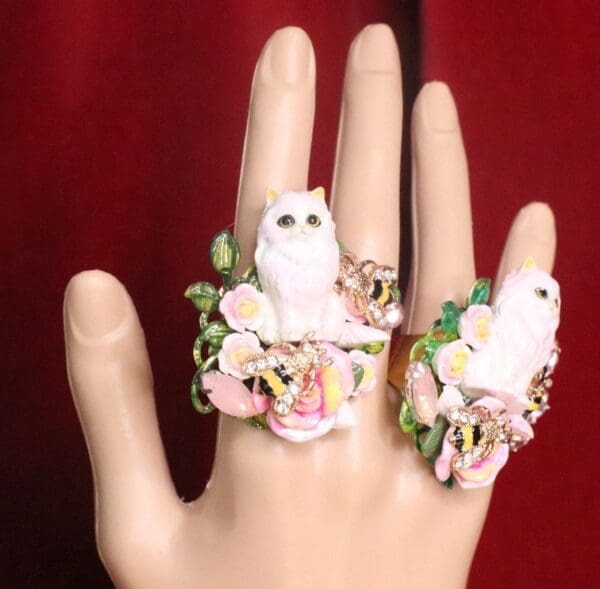 SOLD! 7218 Baroque Art Jewelry Kitty Cat Cocktail Adjustable Ring - Image 9