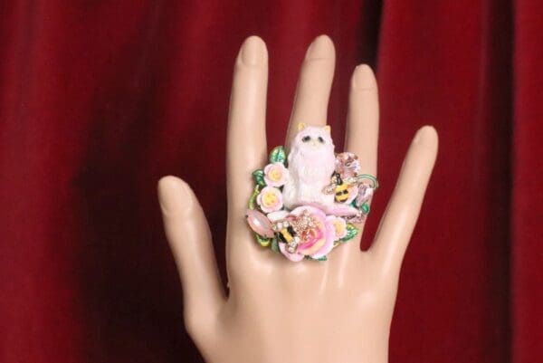 SOLD! 7219 Baroque Art Jewelry Kitty Cat Cocktail Adjustable Ring - Image 4