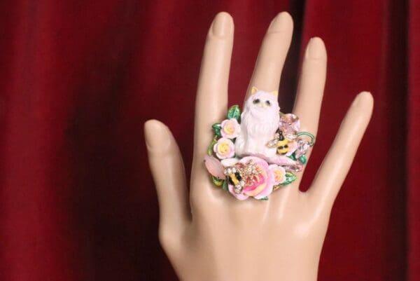 SOLD! 7219 Baroque Art Jewelry Kitty Cat Cocktail Adjustable Ring - Image 6