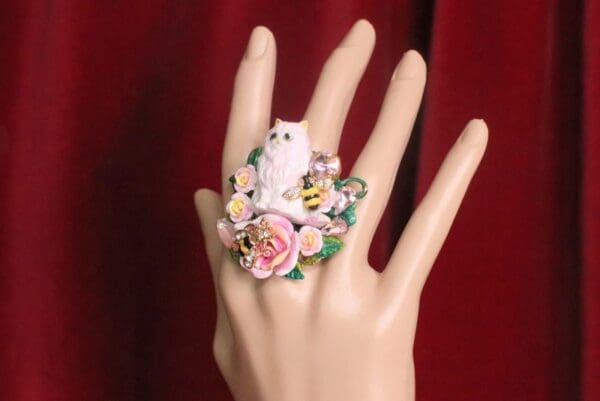 SOLD! 7219 Baroque Art Jewelry Kitty Cat Cocktail Adjustable Ring - Image 7