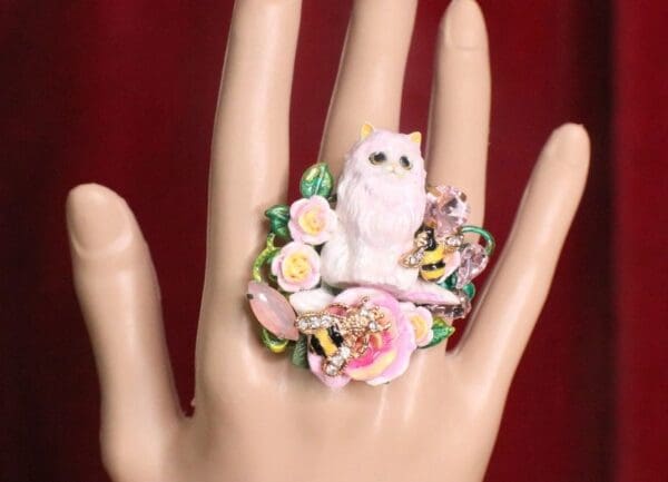 SOLD! 7219 Baroque Art Jewelry Kitty Cat Cocktail Adjustable Ring