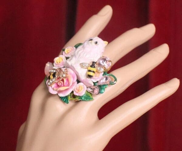 SOLD! 7219 Baroque Art Jewelry Kitty Cat Cocktail Adjustable Ring - Image 8