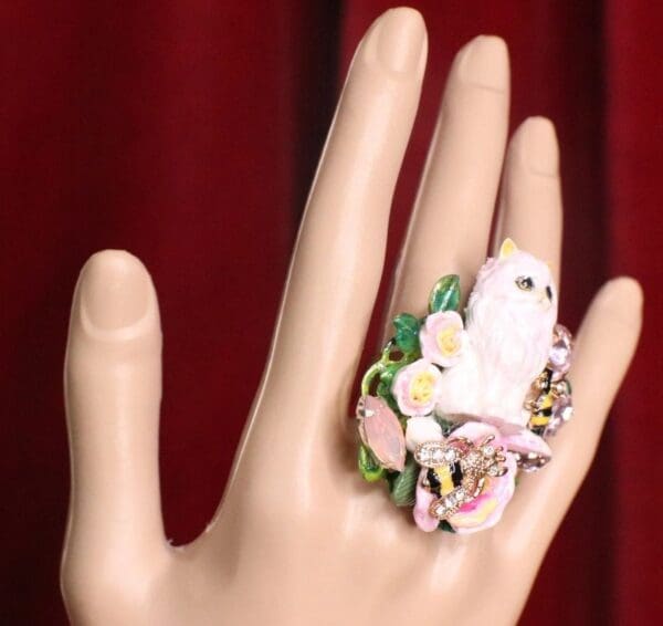 SOLD! 7219 Baroque Art Jewelry Kitty Cat Cocktail Adjustable Ring - Image 9