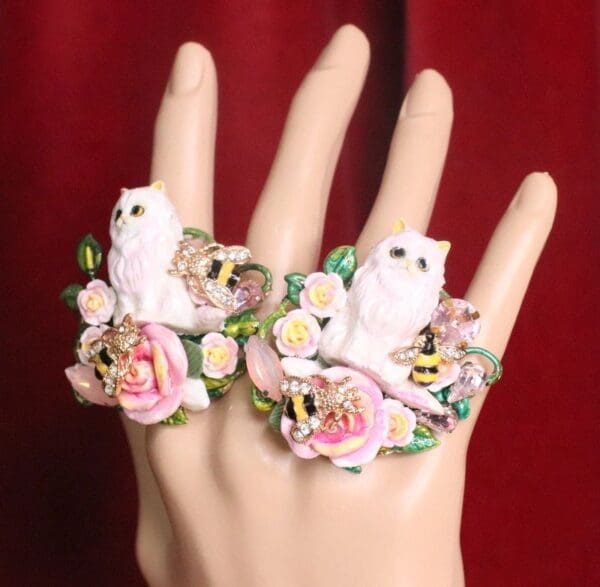 SOLD! 7219 Baroque Art Jewelry Kitty Cat Cocktail Adjustable Ring - Image 10