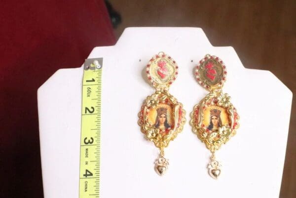 SOLD! 7254 Virgin Mary Madonna Sacred Heart Colorful Earrings - Image 3