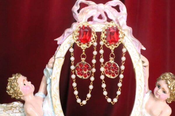 SOLD! 7256 Baroque Pomegranate Pearl Elegant Earrings - Image 2